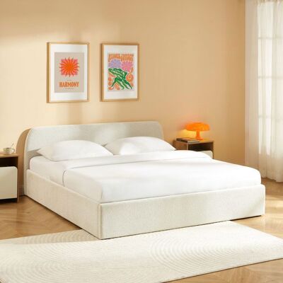 BAÏTA Lit coffre GELA 180x200 tissu chenille écru sommier inclus - Blanc Blanc - Publicité BAÏTA Lit coffre GELA 180x200 tissu chenille écru sommier inclus - Blanc Blanc - Publicité