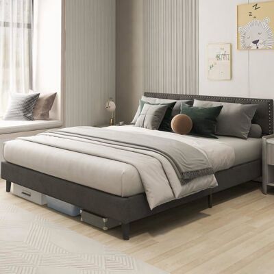 COSTWAY Lit Double Scandinave pour Adulte 180 x 200 CM Structure de Lit avec Tête de Lit Sommier à Lattes et Repose-pieds Gris - Publicité COSTWAY Lit Double Scandinave pour Adulte 180 x 200 CM Structure de Lit avec Tête de Lit Sommier à Lattes et Repose-pieds Gris - Publicité