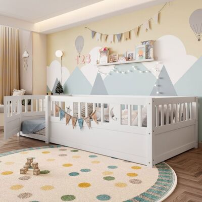 NOBRAND Lit Enfant 90x190cm avec Barreaux de Sécurité Lit de sol avec grille Décoration Étoiles et Lunes sans sommier à lattes blanc Blanc - Publicité NOBRAND Lit Enfant 90x190cm avec Barreaux de Sécurité Lit de sol avec grille Décoration Étoiles et Lunes sans sommier à lattes blanc Blanc - Publicité