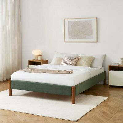 BAÏTA Lit BOWI velours côtelé kaki 140x190 sommier inclus - Vert Vert - Publicité BAÏTA Lit BOWI velours côtelé kaki 140x190 sommier inclus - Vert Vert - Publicité