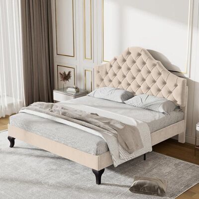 Generic Lit Double Rembourré 140x190 cm avec Sommier à Lattes Cadre de Lit Adulte avec TêTe de Lit RéGlable en Hauteur Beige Beige - Publicité Generic Lit Double Rembourré 140x190 cm avec Sommier à Lattes Cadre de Lit Adulte avec TêTe de Lit RéGlable en Hauteur Beige Beige - Publicité