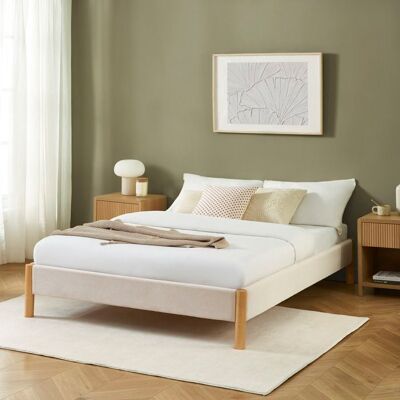 BAÏTA Lit BOWI velours côtelé beige 140x190 sommier inclus Beige - Publicité BAÏTA Lit BOWI velours côtelé beige 140x190 sommier inclus Beige - Publicité