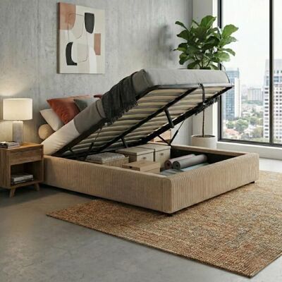 Sommier coffre - SAMPUR - Vegas - 180x200 cm - Velours côtelé beige - Coffre 900 L Beige - Publicité Sommier coffre - SAMPUR - Vegas - 180x200 cm - Velours côtelé beige - Coffre 900 L Beige - Publicité