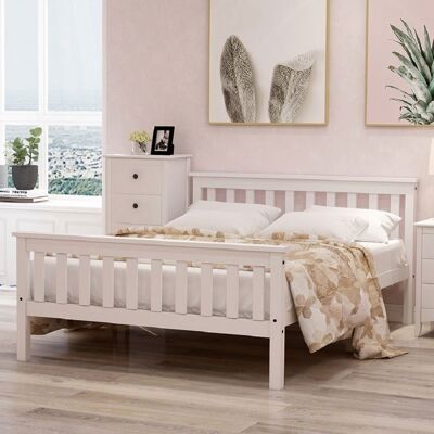 Blueline Lit Double Lit 140 X 200 cm Lit En Bois Massif Pour AdultesEnfantsAdosCadre de lit avec sommiers à lattes Blanc Blanc - Publicité Blueline Lit Double Lit 140 X 200 cm Lit En Bois Massif Pour AdultesEnfantsAdosCadre de lit avec sommiers à lattes Blanc Blanc - Publicité
