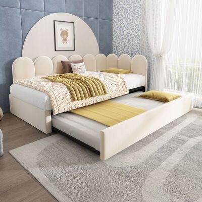 NOBRAND Canapé-lit 90x200 avec lit gigogne 90x190 cm lit capitonné avec sommier à lattes velours beige sans matelas Beige - Publicité NOBRAND Canapé-lit 90x200 avec lit gigogne 90x190 cm lit capitonné avec sommier à lattes velours beige sans matelas Beige - Publicité