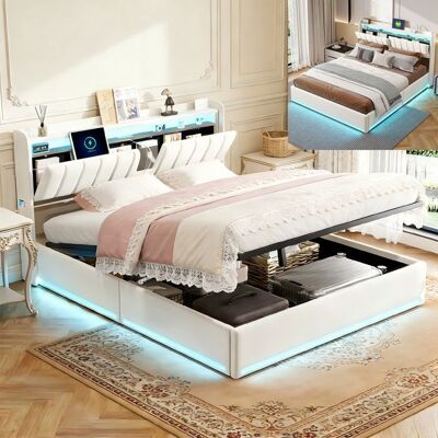 SHAODENG Lit Coffre 140×200 avec LED USBTête de Lit capitonné avec Rangement Caché Lit double avec Hydraulique Cadre de litVeloursBeige Beige - Publicité SHAODENG Lit Coffre 140×200 avec LED USBTête de Lit capitonné avec Rangement Caché Lit double avec Hydraulique Cadre de litVeloursBeige Beige - Publicité