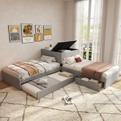 Generic Lit DAngle 90x200 cm Lits Simples Lit Enfant avec Rangement avec Placard de Rangement avec Tiroir de Rangement Lin Gris Gris - Publicité Generic Lit DAngle 90x200 cm Lits Simples Lit Enfant avec Rangement avec Placard de Rangement avec Tiroir de Rangement Lin Gris Gris - Publicité