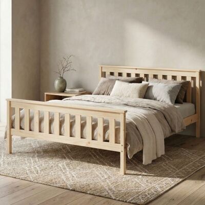HOME COLLECTIVE Lit en bois massif - Taille 160x200 cm - Lit adulte avec sommier et tête de lit - Autres tailles 90x200 - 120x200 - 140x200 - Nature Marron - Publicité HOME COLLECTIVE Lit en bois massif - Taille 160x200 cm - Lit adulte avec sommier et tête de lit - Autres tailles 90x200 - 120x200 - 140x200 - Nature Marron - Publicité