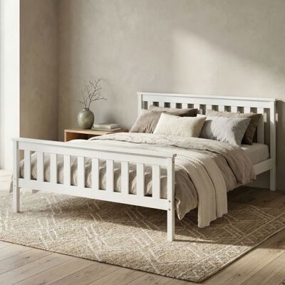 HOME COLLECTIVE Lit en bois massif - Taille 120x200 cm - Lit adulte avec sommier et tête de lit - Autres tailles 90x200 - 140x200 - 160x200 - Blanc Blanc - Publicité HOME COLLECTIVE Lit en bois massif - Taille 120x200 cm - Lit adulte avec sommier et tête de lit - Autres tailles 90x200 - 140x200 - 160x200 - Blanc Blanc - Publicité