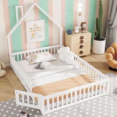NOBRAND Lit de Sol 140 x 190 cm avec porte ouvrable Montessori lit avec sommier à lattes lit enfants en bois de Pin blanc (sans Matelas) Blanc - Publicité NOBRAND Lit de Sol 140 x 190 cm avec porte ouvrable Montessori lit avec sommier à lattes lit enfants en bois de Pin blanc (sans Matelas) Blanc - Publicité