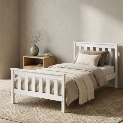 HOME COLLECTIVE Lit en bois massif - Taille 90x200 cm - Lit adulte avec sommier et tête de lit - Autres tailles 120x200 - 140x200 - 160x200 - Blanc Blanc - Publicité HOME COLLECTIVE Lit en bois massif - Taille 90x200 cm - Lit adulte avec sommier et tête de lit - Autres tailles 120x200 - 140x200 - 160x200 - Blanc Blanc - Publicité