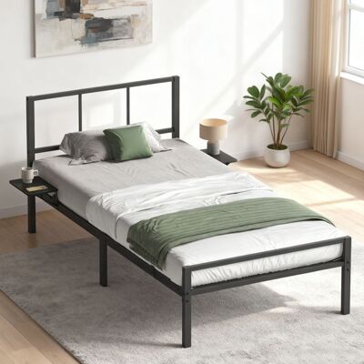 VASAGLE Structure de lit 90 x 190 cm avec Sommier Étagères de Rangement Tête de Lit Facile à Monter pour Chambre Noir Noir - Publicité VASAGLE Structure de lit 90 x 190 cm avec Sommier Étagères de Rangement Tête de Lit Facile à Monter pour Chambre Noir Noir - Publicité