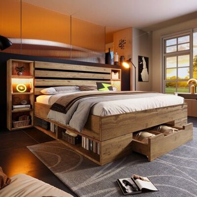 NOBRAND Lit double 180x200 cm Metall + MDF rangements intégrés LED USB-C tête de lit tiroirs sommier lattesSans Matelas - Publicité NOBRAND Lit double 180x200 cm Metall + MDF rangements intégrés LED USB-C tête de lit tiroirs sommier lattesSans Matelas - Publicité