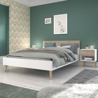 Parisot AALBORG Lit adulte 140x190 cm - Style Scandinave - Fabrication Française - Blanc et Chêne Blanc - Publicité Parisot AALBORG Lit adulte 140x190 cm - Style Scandinave - Fabrication Française - Blanc et Chêne Blanc - Publicité