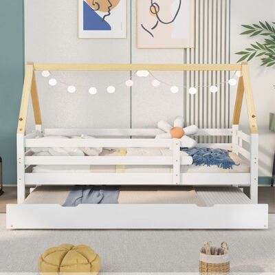 Generic Lit Gigogne 90x200/190 cm Lit enfant Lit cabane Lit simple avec roulettes en bas Bois massif Cadre de Lit en couleur naturelle Blanc - Publicité Generic Lit Gigogne 90x200/190 cm Lit enfant Lit cabane Lit simple avec roulettes en bas Bois massif Cadre de Lit en couleur naturelle Blanc - Publicité