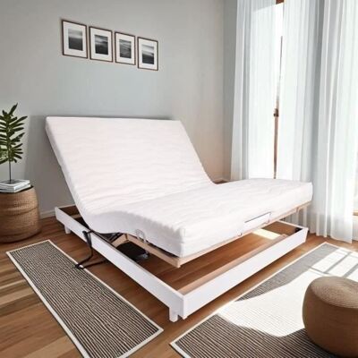 WEBED Ensemble relaxation matelas + sommier électrique 140x190 - Mousse - Ferme - TALCA Fabrication française Blanc - Publicité WEBED Ensemble relaxation matelas + sommier électrique 140x190 - Mousse - Ferme - TALCA Fabrication française Blanc - Publicité