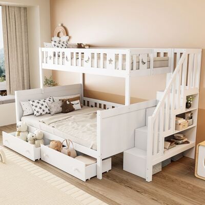 NOBRAND Lit superposé 90x200 et 140x200cm en bois avec 2 tiroirs étagère avec échelle de sécurité lit enfants avec sommier à lattesblanc Blanc - Publicité NOBRAND Lit superposé 90x200 et 140x200cm en bois avec 2 tiroirs étagère avec échelle de sécurité lit enfants avec sommier à lattesblanc Blanc - Publicité