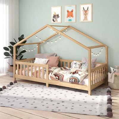 Idimex Lit cabane enfant 90x190 cm LISAN lit Simple montessori avec Barrières de Protection en Bois Massif finition naturelle Marron - Publicité Idimex Lit cabane enfant 90x190 cm LISAN lit Simple montessori avec Barrières de Protection en Bois Massif finition naturelle Marron - Publicité