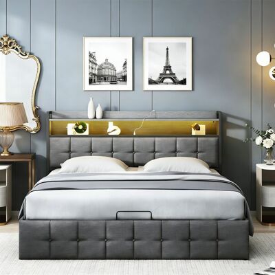 Lit 140x190 cm avec LED COZY LED tissu en lin cadre de lit double 140x190 cm avec USB et Type C gris Gris - Publicité Lit 140x190 cm avec LED COZY LED tissu en lin cadre de lit double 140x190 cm avec USB et Type C gris Gris - Publicité