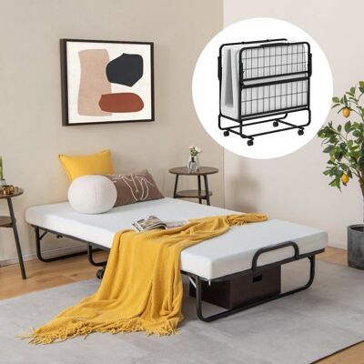 COSTWAY Lit d’Appoint - 4 Roues Universelles - Matelas en Mousse de 10CM - Charge 180KG - Lit Pliant 1 Personne pour Bureau Chambre Blanc - Publicité COSTWAY Lit d’Appoint - 4 Roues Universelles - Matelas en Mousse de 10CM - Charge 180KG - Lit Pliant 1 Personne pour Bureau Chambre Blanc - Publicité