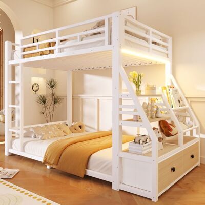 Lit superposé enfant - LEMONBEST - 90x200 cm - LED intégrée - 2 tiroirs tissu 2 étagères - Sommier à lattes Blanc - Publicité Lit superposé enfant - LEMONBEST - 90x200 cm - LED intégrée - 2 tiroirs tissu 2 étagères - Sommier à lattes Blanc - Publicité