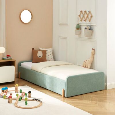 BAÏTA Lit enfant NUI tissu vert 90x190 sommier inclus Vert - Publicité BAÏTA Lit enfant NUI tissu vert 90x190 sommier inclus Vert - Publicité