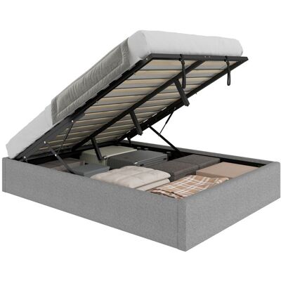 Lit coffre - HOMCOM - 140 x 190 cm - cadre de lit double rembourré sommier à lattes en bois rangement caché sans bruit - gris Gris - Publicité Lit coffre - HOMCOM - 140 x 190 cm - cadre de lit double rembourré sommier à lattes en bois rangement caché sans bruit - gris Gris - Publicité