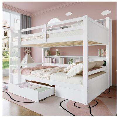 Generic Lit superposé 90x200 cm avec compartiments de rangement et tiroirs Lit enfant avec cadre de lit en bois Blanc Blanc - Publicité Generic Lit superposé 90x200 cm avec compartiments de rangement et tiroirs Lit enfant avec cadre de lit en bois Blanc Blanc - Publicité