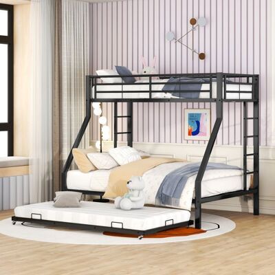 Blueline Lit superposé 3 couchages en métal noir - 1 lit 2 places 140x200cm 1 lit enfant 90x200cm avec 1 lit gigogne 90x200cm - sans Noir - Publicité Blueline Lit superposé 3 couchages en métal noir - 1 lit 2 places 140x200cm 1 lit enfant 90x200cm avec 1 lit gigogne 90x200cm - sans Noir - Publicité