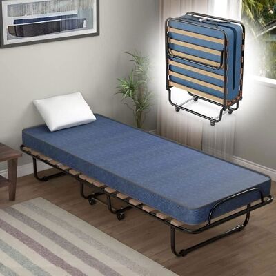 GIANTEX Lit dAppoint Pliant 80X190cm avec Roulettes et Matelas en Mousse à MémoireLit 1 Place Cadre en AcierCharge 130KGBleu Bleu - Publicité GIANTEX Lit dAppoint Pliant 80X190cm avec Roulettes et Matelas en Mousse à MémoireLit 1 Place Cadre en AcierCharge 130KGBleu Bleu - Publicité