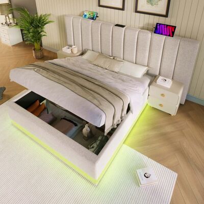 NOBRAND Lit 180x200 avec sommier à latteslit coffre avec LED et USB Ccadre de lit 2 place avec tête de lit sans table de chevetBeige Beige - Publicité NOBRAND Lit 180x200 avec sommier à latteslit coffre avec LED et USB Ccadre de lit 2 place avec tête de lit sans table de chevetBeige Beige - Publicité