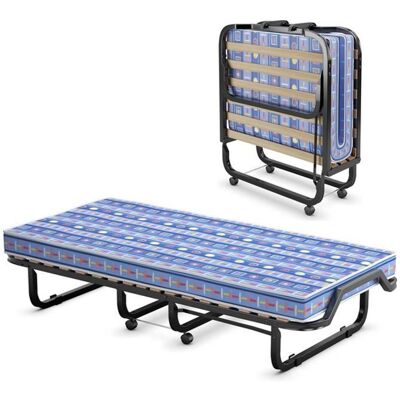GIANTEX Lit d’Appoint Pliable 80x200CM à Roulettes-Matelas en Mousse à Mémoire Épaisseur 10CM-15 Lattes de Bois-Cadre en Acier-Bleu Bleu - Publicité GIANTEX Lit d’Appoint Pliable 80x200CM à Roulettes-Matelas en Mousse à Mémoire Épaisseur 10CM-15 Lattes de Bois-Cadre en Acier-Bleu Bleu - Publicité