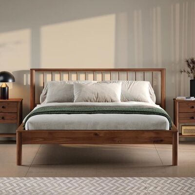 Idimex Lit 140 x 200 avec sommier APOANA en bois massif coloris châtaignier cadre robuste avec tête de lit à barreaux Marron - Publicité Idimex Lit 140 x 200 avec sommier APOANA en bois massif coloris châtaignier cadre robuste avec tête de lit à barreaux Marron - Publicité