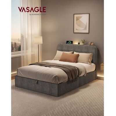 VASAGLE Lit Complet Double Lit Coffre 140 x 190 cm Sommier Relevable avec Rangement LED Tête de Lit Style ModerneGris Ardoise Gris - Publicité VASAGLE Lit Complet Double Lit Coffre 140 x 190 cm Sommier Relevable avec Rangement LED Tête de Lit Style ModerneGris Ardoise Gris - Publicité