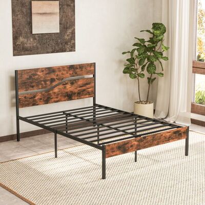 GIANTEX Cadre de Lit Double 140 x 200 cm - Tête de Lit en Bois - Rangement Sous le Lit - 12 Lattes en Métal - Style Industriel Marron - Publicité GIANTEX Cadre de Lit Double 140 x 200 cm - Tête de Lit en Bois - Rangement Sous le Lit - 12 Lattes en Métal - Style Industriel Marron - Publicité
