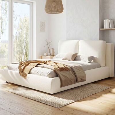 MERAX Lit Double King Size 180 x 200 cm en Bouclé Beige avec Sommier à Lattes et Tête de Lit Rembourrée Inclinée Beige - Publicité MERAX Lit Double King Size 180 x 200 cm en Bouclé Beige avec Sommier à Lattes et Tête de Lit Rembourrée Inclinée Beige - Publicité