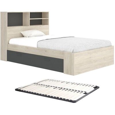 VENTE-UNIQUE Lit 120 x 190 cm avec rangements - Coloris : Naturel et anthracite + Sommier - VARDIEL Gris - Publicité VENTE-UNIQUE Lit 120 x 190 cm avec rangements - Coloris : Naturel et anthracite + Sommier - VARDIEL Gris - Publicité