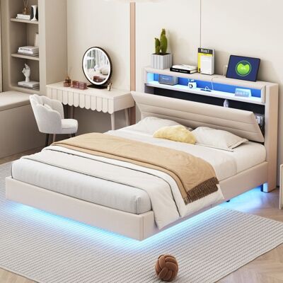 Blueline Lit tapis 140x200 cm avec prise USB et lumière LED tête tournable pied couvert lit double plat lit pour jeunes lit pour adult Blanc - Publicité Blueline Lit tapis 140x200 cm avec prise USB et lumière LED tête tournable pied couvert lit double plat lit pour jeunes lit pour adult Blanc - Publicité