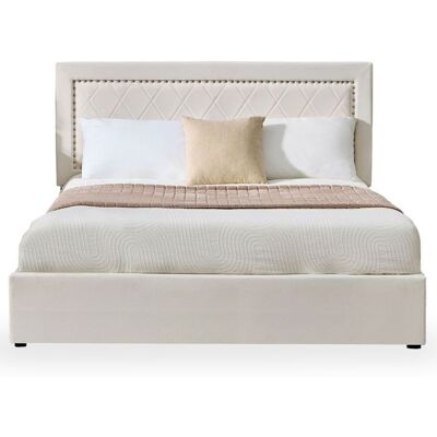 MENZZO Lit coffre Sandiego avec sommier relevable 160x200cm et tête de lit cloutée Velours Beige clair - Velours Lit complet : L172 Beige - Publicité MENZZO Lit coffre Sandiego avec sommier relevable 160x200cm et tête de lit cloutée Velours Beige clair - Velours Lit complet : L172 Beige - Publicité