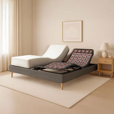 SAMPUR Ensemble lit électrique 90x190 gris – Sommier relaxation à plots + contour velours côtelé + matelas Gris - Publicité SAMPUR Ensemble lit électrique 90x190 gris – Sommier relaxation à plots + contour velours côtelé + matelas Gris - Publicité