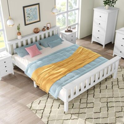 NOBRAND Lit Double 140x200 Bois Massif avec Tête de Lit et Sommier à Lattes Blanc - Pour Adulte et Enfant(Sans Matelas) Blanc - Publicité NOBRAND Lit Double 140x200 Bois Massif avec Tête de Lit et Sommier à Lattes Blanc - Pour Adulte et Enfant(Sans Matelas) Blanc - Publicité