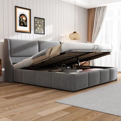 MERAX Lit Coffre - Scandinave - 180 x 200 cm - Tissu en flanelle - Cadre en pin - Sommier inclus Gris - Publicité MERAX Lit Coffre - Scandinave - 180 x 200 cm - Tissu en flanelle - Cadre en pin - Sommier inclus Gris - Publicité