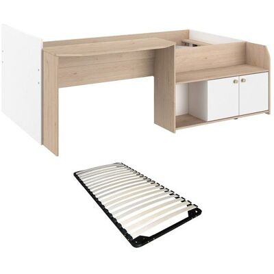 VENTE-UNIQUE Lit combiné 90 x 190/200 cm - Coloris : Naturel et blanc + Sommier - MIVONA Beige - Publicité VENTE-UNIQUE Lit combiné 90 x 190/200 cm - Coloris : Naturel et blanc + Sommier - MIVONA Beige - Publicité