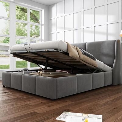 MERAX Lit Coffre pour Adulte 140 x 200 cm avec Sommier à Lattes Cadre en pin Tissu en flanelle Tête de lit inclus Scandinave Gris Gris - Publicité MERAX Lit Coffre pour Adulte 140 x 200 cm avec Sommier à Lattes Cadre en pin Tissu en flanelle Tête de lit inclus Scandinave Gris Gris - Publicité