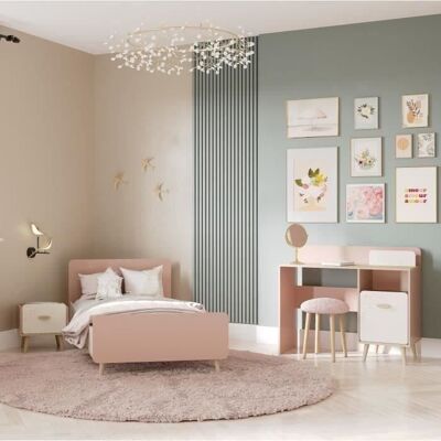Chambre complète enfant - SUZIE - Lit 90 x 190 cm / Chevet / Bureau - Chêne / Abricot - DEMEYERE Rose - Publicité Chambre complète enfant - SUZIE - Lit 90 x 190 cm / Chevet / Bureau - Chêne / Abricot - DEMEYERE Rose - Publicité