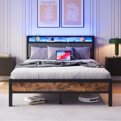 Lit 1 Personne 120 x 200 cm avec Éclairage LED Intelligent Tête de Lit avec Rangement et Station de Recharge USB Lit Adulte Noir - Publicité Lit 1 Personne 120 x 200 cm avec Éclairage LED Intelligent Tête de Lit avec Rangement et Station de Recharge USB Lit Adulte Noir - Publicité