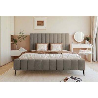 SELSEY Lit coffre avec pieds - FIARRO - 160x200 cm - en tissu velours gris-beige Gris - Publicité SELSEY Lit coffre avec pieds - FIARRO - 160x200 cm - en tissu velours gris-beige Gris - Publicité