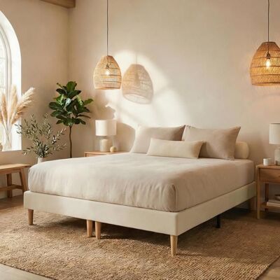 Idimex Sommier tapissier RENNES 180 x 200 cm structure en bois et revêtement en tissu blanc crème cadre de lit avec pieds Blanc - Publicité Idimex Sommier tapissier RENNES 180 x 200 cm structure en bois et revêtement en tissu blanc crème cadre de lit avec pieds Blanc - Publicité