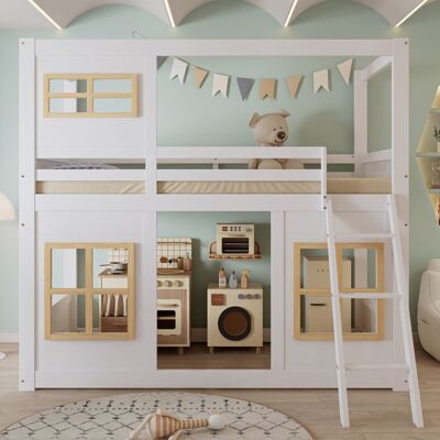 NOBRAND Lit superposé 90x200cm lit mezzanine Enfant avec fenêtre escabeau en bois avec clôture à quatre côtés sans matelas blanc Blanc - Publicité NOBRAND Lit superposé 90x200cm lit mezzanine Enfant avec fenêtre escabeau en bois avec clôture à quatre côtés sans matelas blanc Blanc - Publicité