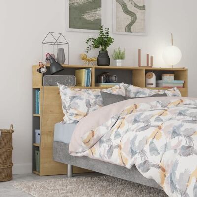 Tête de lit avec niches de rangement en bois clair et gris - TL9052 - Bois clair - Terre de Nuit Marron - Publicité Tête de lit avec niches de rangement en bois clair et gris - TL9052 - Bois clair - Terre de Nuit Marron - Publicité